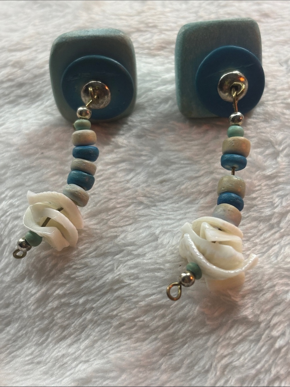 Handcrafted Blue and White Bead Drop Earrings - Women Accessories